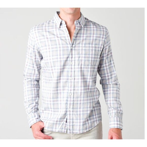 Faherty Men's Heathered Movement Plaid Gray Button Front Shirt M - Picture 1 of 6
